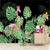 Fonds d'écran peints à la main plantes tropicales vertes flamants roses papier peint mural pour salon chambre fond murs 3D papiers peints décor à la maison