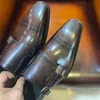 Zapatos monje de cuero Equilibre con doble botón, cuero patchwork para hombre, traje formal cómodo, exterior de cuero de alta gama, hecho a mano puro, pintado a mano