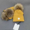 New 2 Pieces Set Children Winter Hat Scarf for Girls Hat Real Raccoon Fur Pom Pom Beanies Boys Cap Knitted Winter Hat Wholesale
