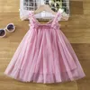 1-5 Jahre Sommer Mädchen Ärmelloses Kleid Kinder Kleider Kinder Mädchen Kostüme Schmetterling Zurück Weiß Rosa Tüll Kleid