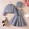 Clothing Sets Girls Autumn Winter Bow Fleece Coat Tank Top Dress Beret Three Piece Set 231031