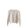 Chandails pour femmes 2023 automne et hiver femmes style rétro bulle épaule couleur unie pull court tricot cardigan manteau