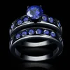 2020 wedding couple setl 18KGP stamp 18K black gold filled Party Rings blue zircon crystal Ring Fit Suit for women fine jewelry wh243N