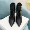 2023-New black Calfskin pointed toe Stiletto Buckle Ankle boots Lace-Up Ankle zip Boots 10.5cm women' luxury designer Dress Evening Fashion Size 35-41