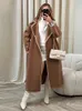 Women s Sweater Patchwork Splice Woolen Maxi Coat Long Elegant Sleeve Solid Loose Jacket 2023 Autumn Winter Lady Outerwear 231031