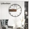 Wall Clocks Metal Clock Large Nordic Iron Round Watch Decal Walnut Pionter Fashion Hanging Decoration for Home Living Room 231030