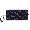 Sacos cosméticos moda bonito assustador halloween morcegos preto e roxo viagem saco de higiene feminina organizador de maquiagem beleza armazenamento dopp kit