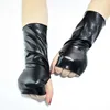 Fingerless Gloves Women Punk Shiny Faux Patent Leather Short Fingerless Gloves Halloween Costume Hip Hop Dance Party Half Finger MittensL231017