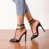 Sandaler High Heel Women 2023 Summer Black Stilettos Ankle Buckle Strap Ladies Casual Pumps Pu Sexy Sandalias Comodas de Mujer