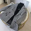 Wełniane mieszanki damskiej jesienne zimowe płaszcz w stylu vintage tysiąc ptaków kurtka kraciasty Kobiety Jaqueta feminina wełniana mieszanka płaszcza Tweed Blazer 231030