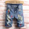 QNPQYX New Men Short jeans Updated Painting biker jeans Shorts Pants Skinny Ripped holes Men's Denim Shorts men Designer jean2507