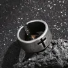 Cluster Rings HAOYI Punk Stainless Steel Cross Ring Men's Fashion Simple Oxidised Black Open Vintage Jewelry Gift