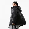 Casacos de trincheira femininos inverno coreano puffer jaqueta mulheres para baixo casaco de algodão com capuz parka grosso quente manga longa casual solto roupas pretas