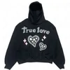 True Love Puff Print Hip Hop Hoodie Streetwear Baggy Hoodies Mulheres Moletons Oversize Com Capuz Plus Size Moletom Unissex 100% Algodão Pulôveres Skateball Outfits