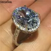 Vecalon grande anel oval 925 prata esterlina diamante anéis de banda de casamento para mulheres nupcial vintage festa dedo jóias173z