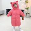 Down Coat Winter Girl Duck Jacket Cartoon Bear Ears Ears Candy Colors Loose Long Children Ytterkläder 2-10 år Kids Parka Outfit