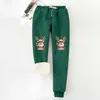 Pantalones para mujer Mujeres Navidad Impresión Otoño Invierno Terciopelo Bolsillos cálidos Cintura elástica Lazo Pierna Deportes Cordón casual para