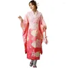 Etniska kläder 2023 Japansk nationell traditionell Kimono Pink Blue Girl Personality Women Unique Robes Set