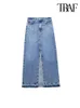 Kjolar traf kvinnor mode med fickor främre slits denim midi kjol vintage hög midja blixtlås flygande kvinnliga kjolar mujer 231030