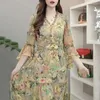 Casual Dresses Elegant V-Neck Broken Flowers Summer Vintage Butterfly Sleeve Female Clothing Fashion Ruffles Spliced A-Line Long Dress