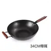 Casseroles Zhangqiu Pot en fer forgé à la main avec couvercle en bois Wok Poêle à frire en acier inoxydable non revêtue Ustensile de cuisine en fonte