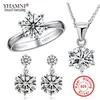 Yhamni Fashion Real 925 Sterling Silver Ring Smyckesuppsättningar Luxury Cz Diamond Band Wedding Bride Jewelry Set for Women Gift R1264294F