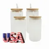 USA/CA Local Warehouse Coffee Mugs 16oz Sublimation Blanks Cola Cans Tumbler Glass Cups Clear Frosted Jars Beer Iced Tea Cup With Bamboo Lid And Straws 1031