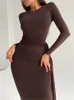 Bandagem magro elegante festa outono feminino cintura alta moda rendas até casual longo plissado sólido vestido feminino