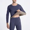 Men's Thermal Underwear Winter Fleece En Sets Tops Pants O Neck Long Sleeve Black Male John Thermo Clothes