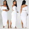 Work Dresses CINESSD Summer One-Shoulder Sleeve Women's Clothing Sexy Tight Pleated Stitching Irregular Two-Piece Set