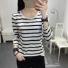 OC P0010 David Quick Customization Women's T-shirt Striped Round Neck Long Sleeve Slim Top Autumn DIY T-Shirt for Home/Outwear