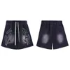 Hellstar designer espumado impressão offset flor casual solto shorts desenhar corda botão de metal esporte quinto calças d2