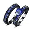 2020 wedding couple setl 18KGP stamp 18K black gold filled Party Rings blue zircon crystal Ring Fit Suit for women fine jewelry wh243N