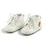 First Walkers Born Baby Boys Leather Shoes Classic Black And White High Top Straps Comfortable Should Not Fall Soft Non-Slip Soles