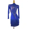 Stage Wear Robe de danse latine Lady Junior Costumes Femmes Fringe Compétition Rouge Bleu Noir Lq364