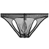 Underpants Open Back Men Briefs Sexy Underwear Crotch Thong Transparent Panties Low Rise G-String Sheer Lingerie