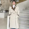 Trench da uomo Moda maschile Autunno impiombato Cappotto lungo da uomo Casual Business Risvolto allentato Giacca a vento doppio petto con cintura