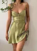 Satin vert Sexy Mini femmes bretelles d'été à lacets robe courte moulante Streetwear décontracté Boho robes robes