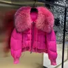 Frauen Pelz Faux Winter Puffer Jacke Frauen Dicke Warme Kurze Parkas Echte Natürliche Waschbär Weibliche Lose 90% Weiße Ente unten Mantel 231031