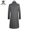 Männer Wollmischungen 2023 Herbst und Winter Boutique Woolen Schwarz Grau Klassische Feste Farbe Dicke Warme Lange Trenchcoat Männliche Jacke 231031