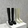 Sapatos estilo euro outono e inverno botas altas mais recentes botas femininas apartamentos rendas com zíper carta aberta fivela emenda design tamanho 35-41 Botas de joelho sólidas Botas de cavaleiro