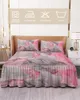Jupe de lit Texture marbre aquarelle rose gris, couvre-lit élastique avec taies d'oreiller, housse de matelas, ensemble de literie, drap