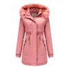 Women's Trench Coats Winter Coat Parka Detachable Plush Pluffy Collar Hat Mid-Length Hooded Warm Quilted Ladies Jacket Overcoat