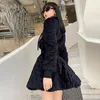 Work Dresses High Street Female Puffer Jacket Two Piece Set Black Women's Winter Warm Short Cotton Padded Elastic Waist Skirt 1O222