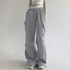 Pantaloni da donna Pantaloni da jogging casual Pantaloni sportivi Y2K Tasche Moda Solid Grey Cargos Streetwear Pantaloni chic coreani anni '90