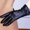 Luvas sem dedos outono inverno sexy mulheres couro pu tela de toque espessada quente dedos completos à prova de vento condução luvas impermeáveis mitenes s36l231017