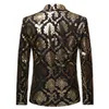 Ternos masculinos blazers masculino ouro floral folha impressão terno blazer jaqueta masculina fino ajuste um botão boate smoking festa palco sin240p