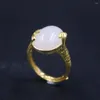 Pierścienie klastra Prawdziwe czyste 999 24K żółte złoto Kobiety Nefrite White Jade Leaf Bird Ring 4,54G