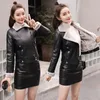 Women's Fur 2023 Autumn And Winter Black Integrated Leather Coat For Slim Fit Warm Jacket Motorcycle