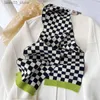 Foulards Luna Dolphin Femmes Hiver Noir Blanc Damier Motif Écharpe Chic Vert Foulard Chaud Tricoté Laine Ins Pashmina Châle Q231031